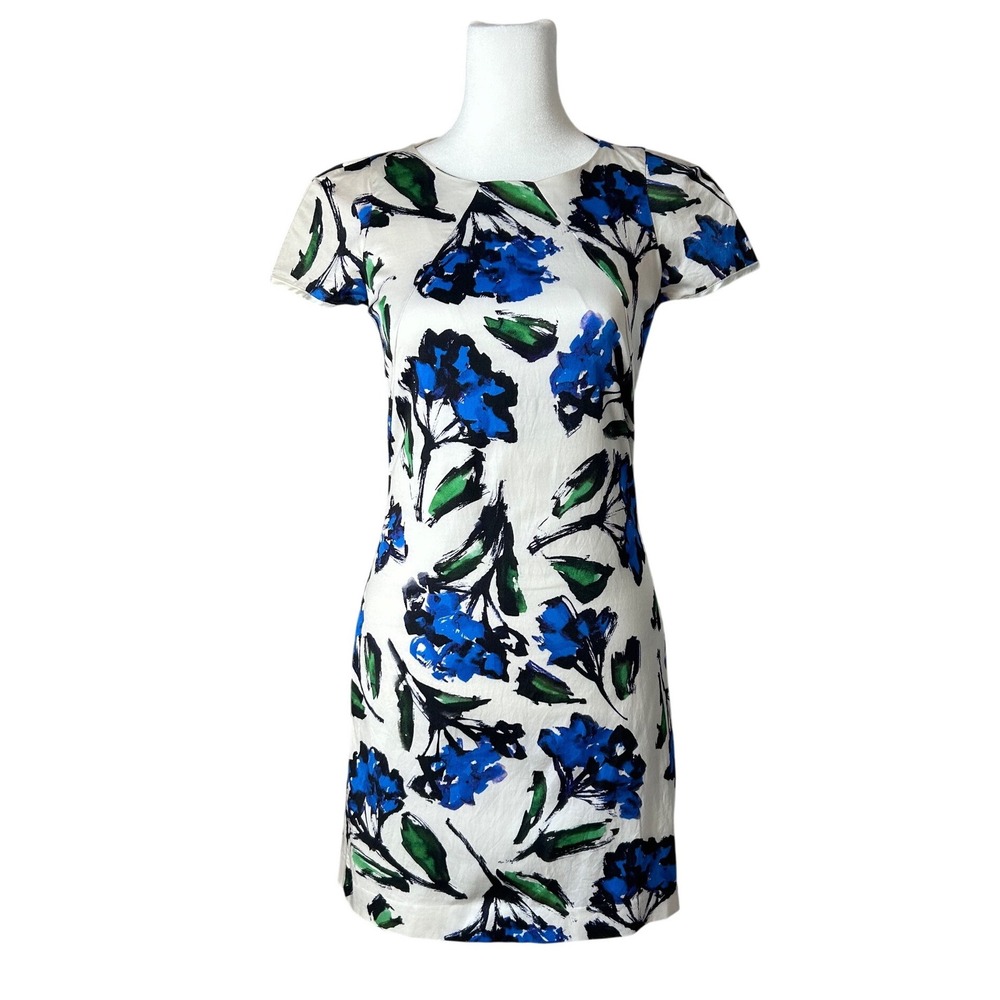 Milly Floral Brushstroke Sheath Bodycon Dress Cap Sleeve Cotton Blend Size XS